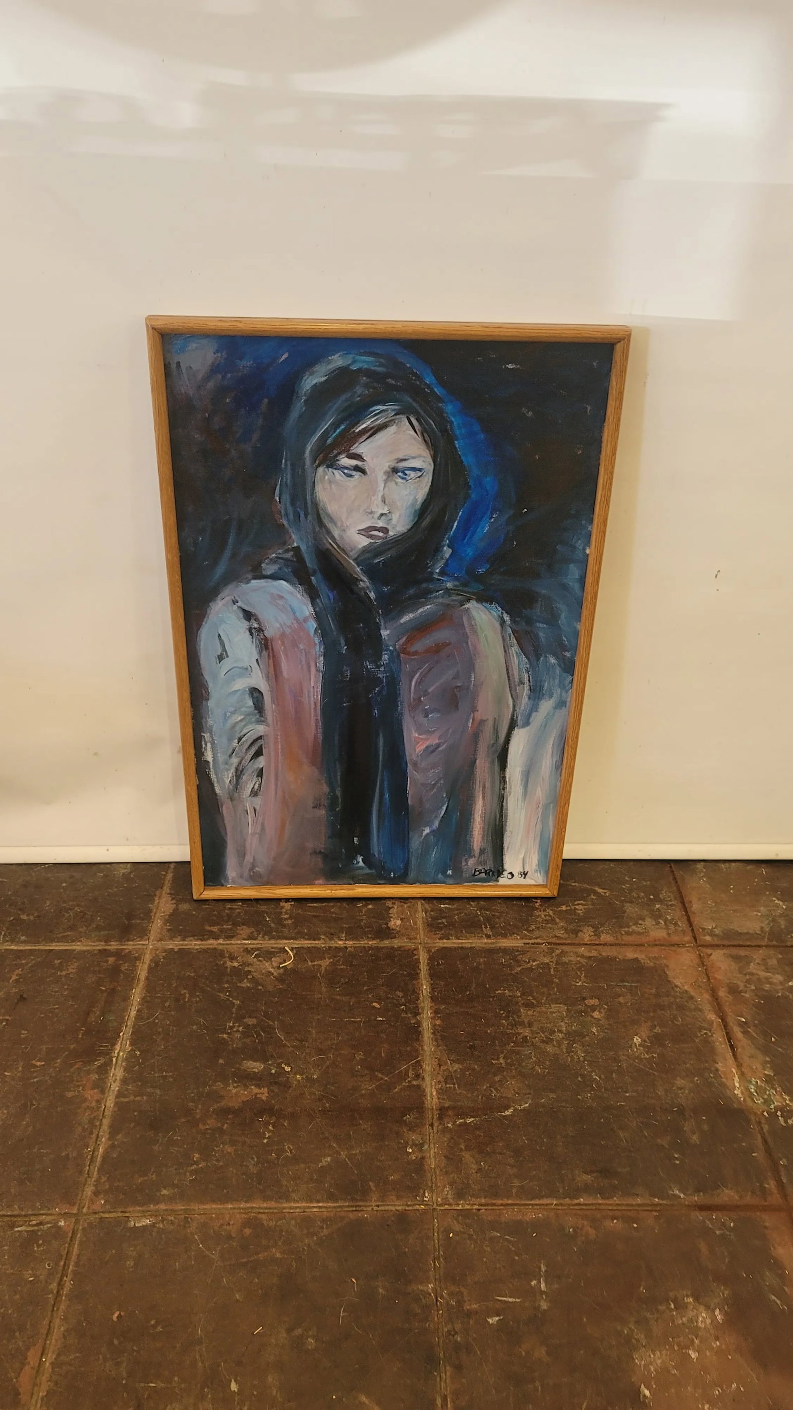 Painting Woman in Cape by Fabulous Painter Barnes 1984 ! - 5