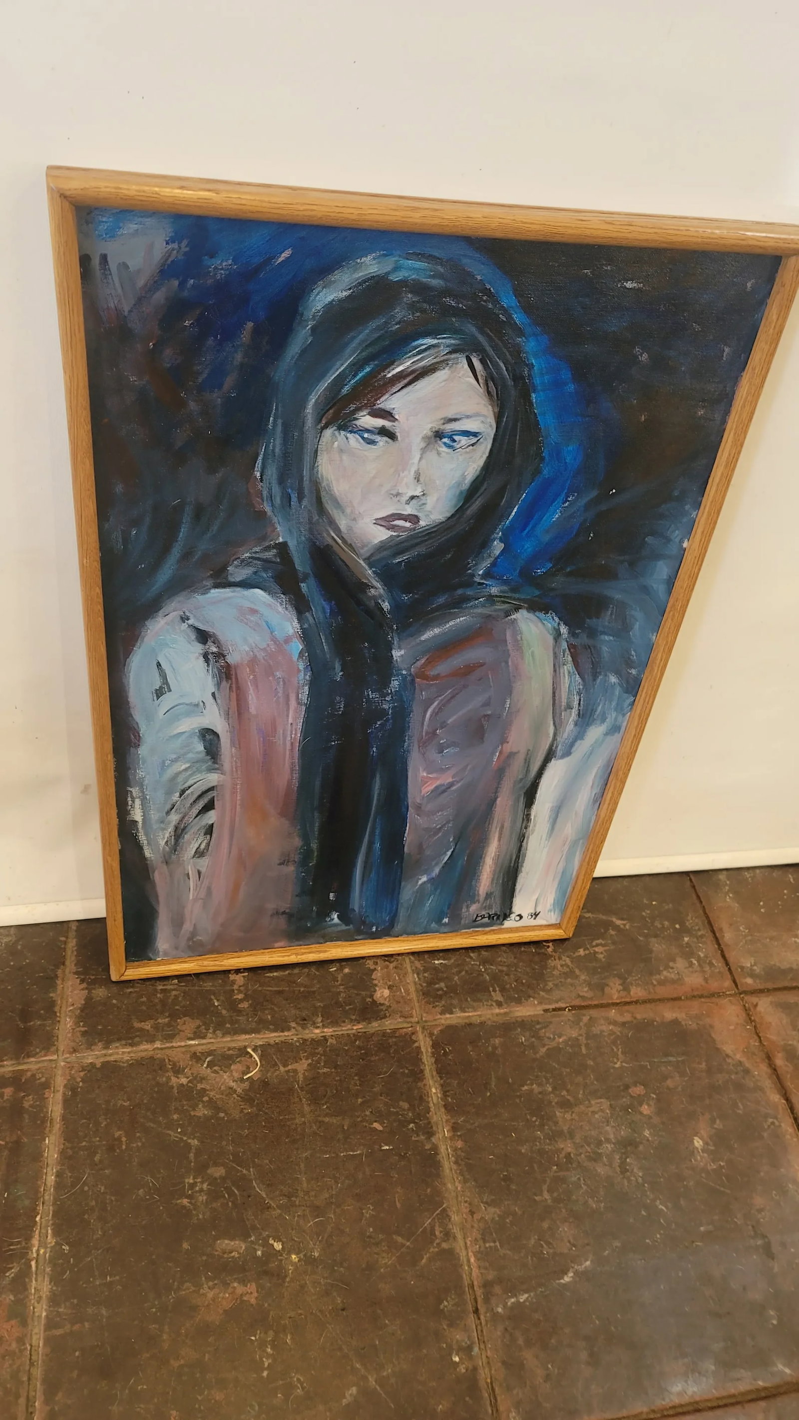 Painting Woman in Cape by Fabulous Painter Barnes 1984 ! - 6