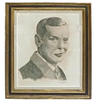 Vintage Pencil Portrait Sketch of Dapper Young Man: Vintage; 1960s, French, pencil, portrait sketch of a dapper young man. Condition: some wear to the frame. Materials: artwork, paper; frame, wood/glass. Signed "Cremers Tierre, 1967" on the lower