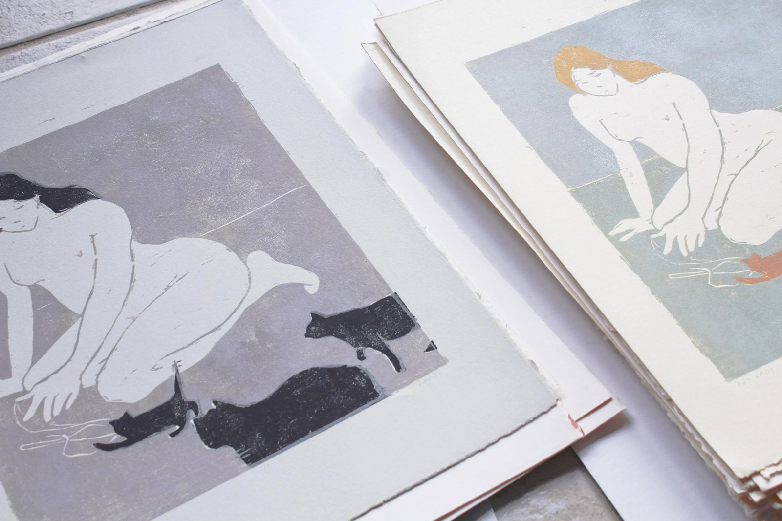 Cat Lady Original Woodblock Print by Michelle Farro - 11