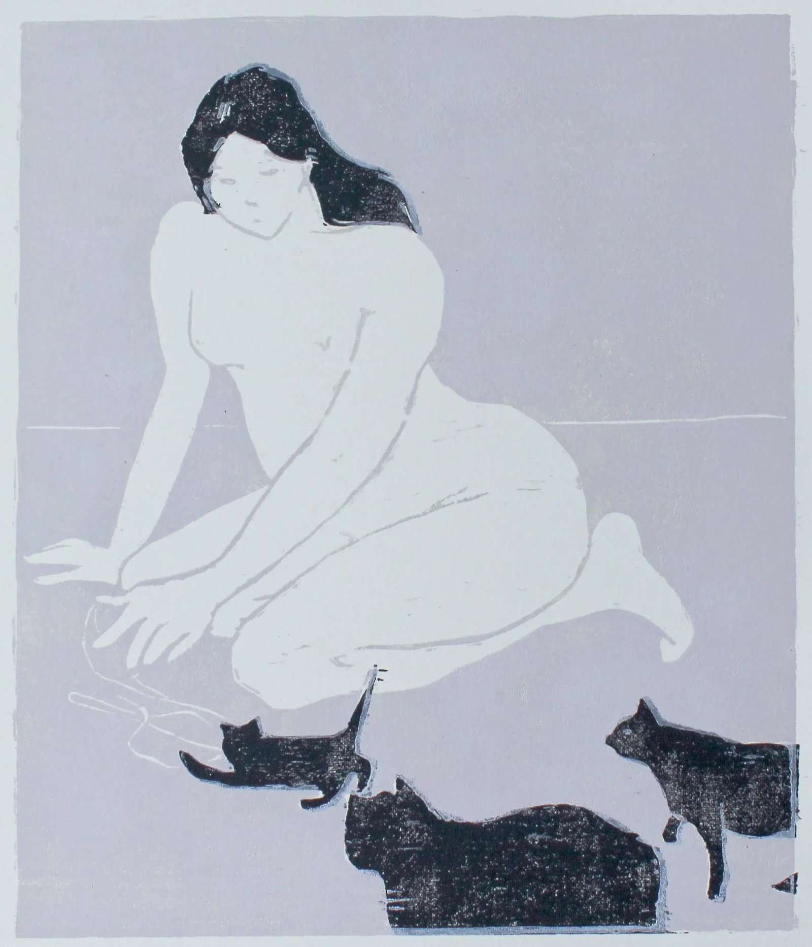 Cat Lady Original Woodblock Print by Michelle Farro - 12