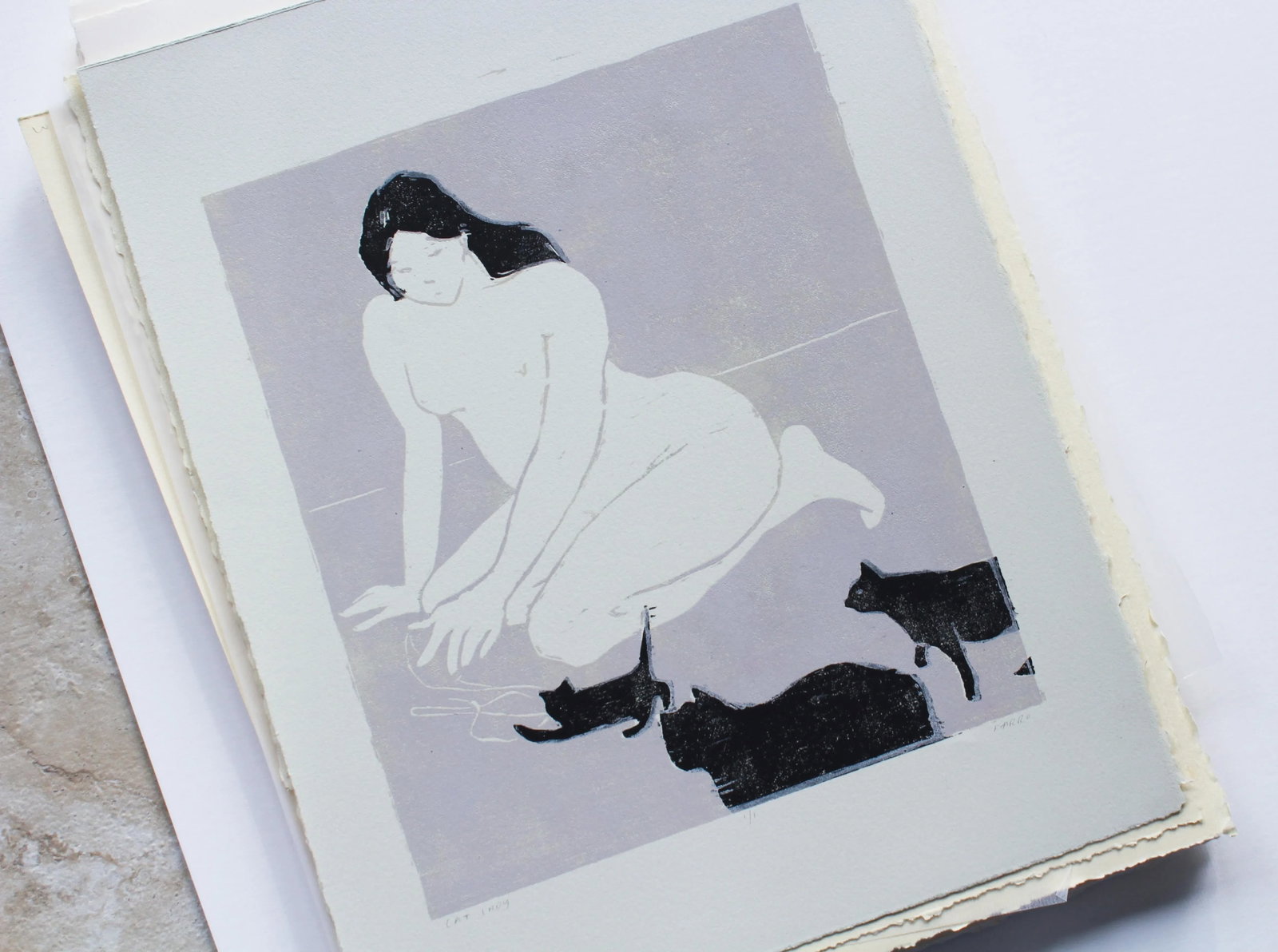 Cat Lady Original Woodblock Print by Michelle Farro - 3