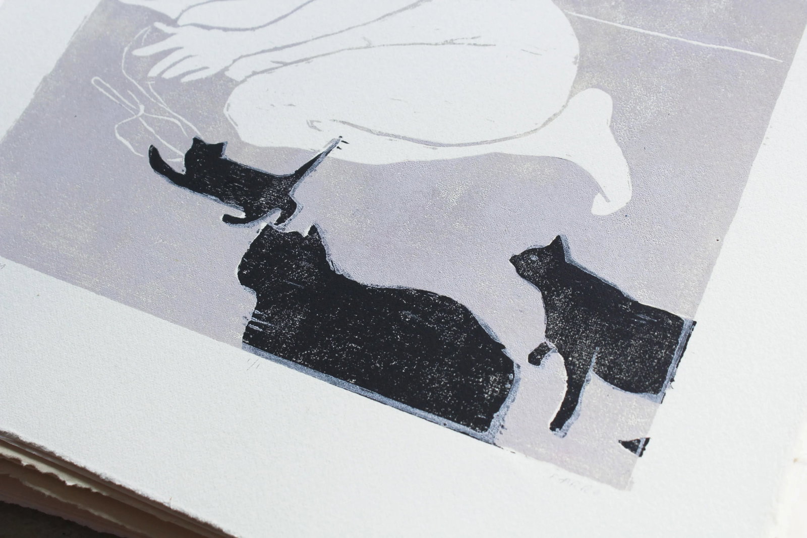 Cat Lady Original Woodblock Print by Michelle Farro - 5