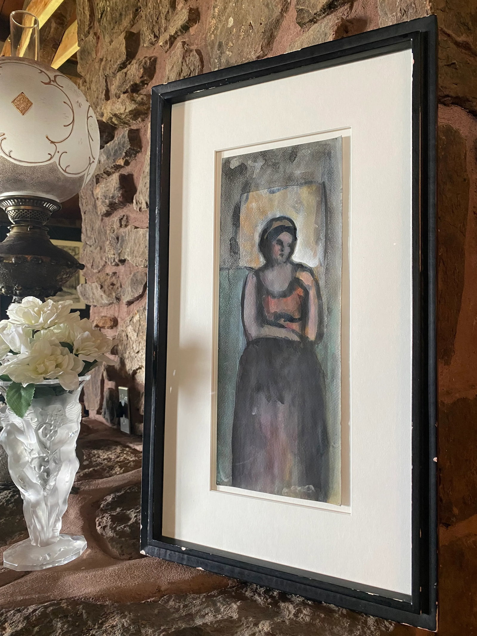 Demure Watercolor of Woman in Thoughtful Pose - 7