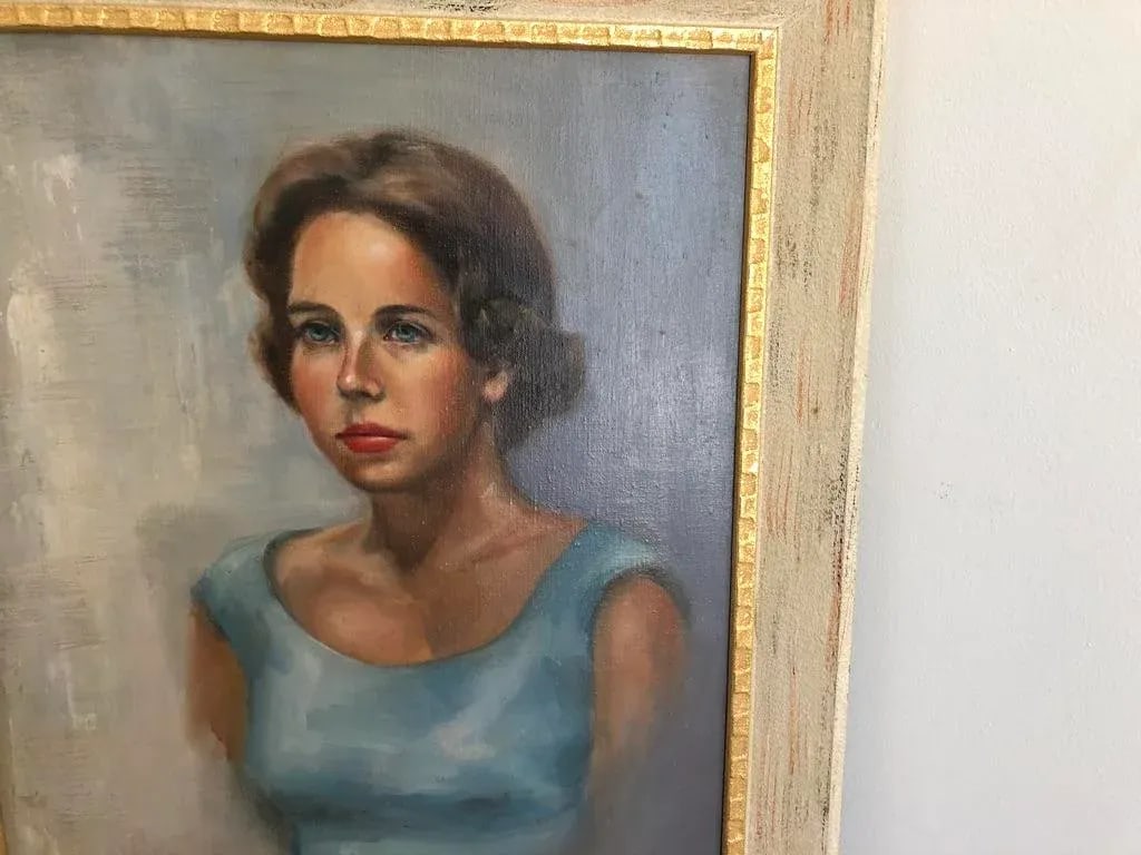 Portrait Oil Painting of a Mid Century Women, Framed - 3