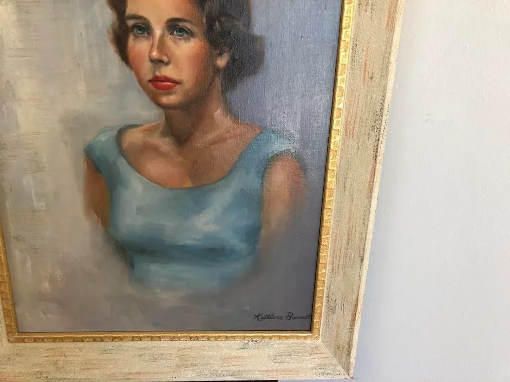 Portrait Oil Painting of a Mid Century Women, Framed - 4