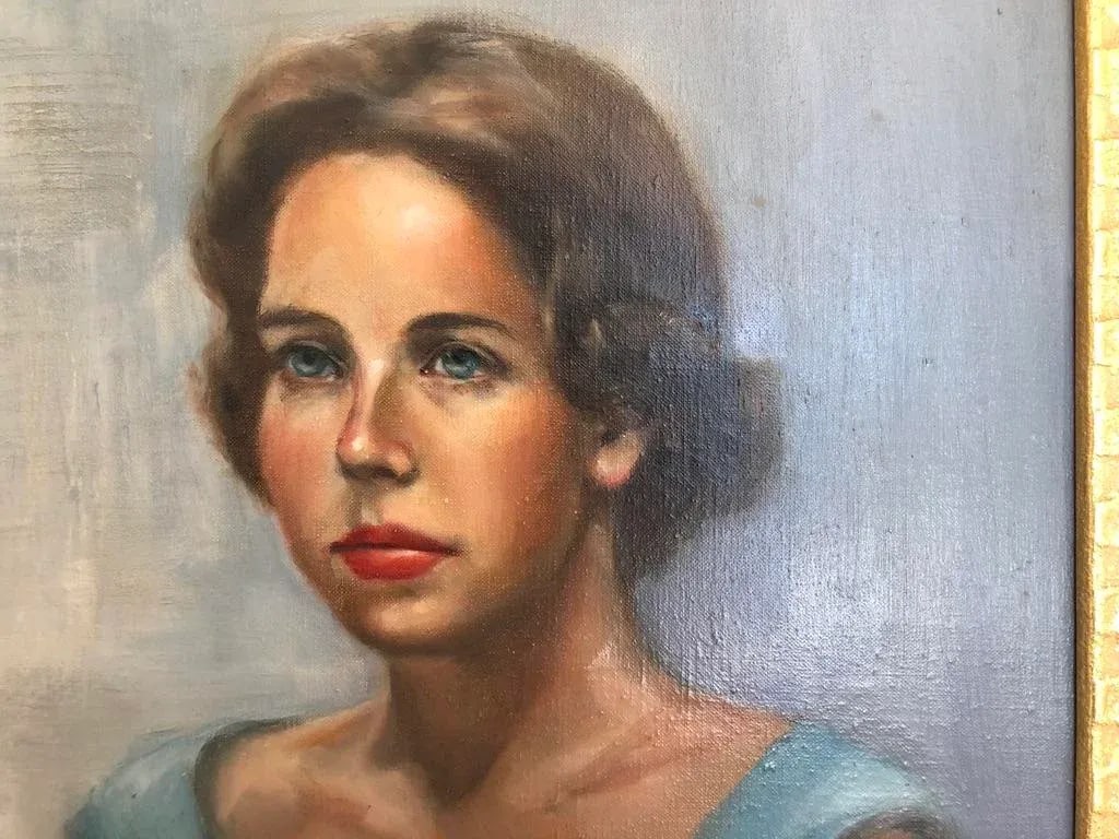 Portrait Oil Painting of a Mid Century Women, Framed - 8