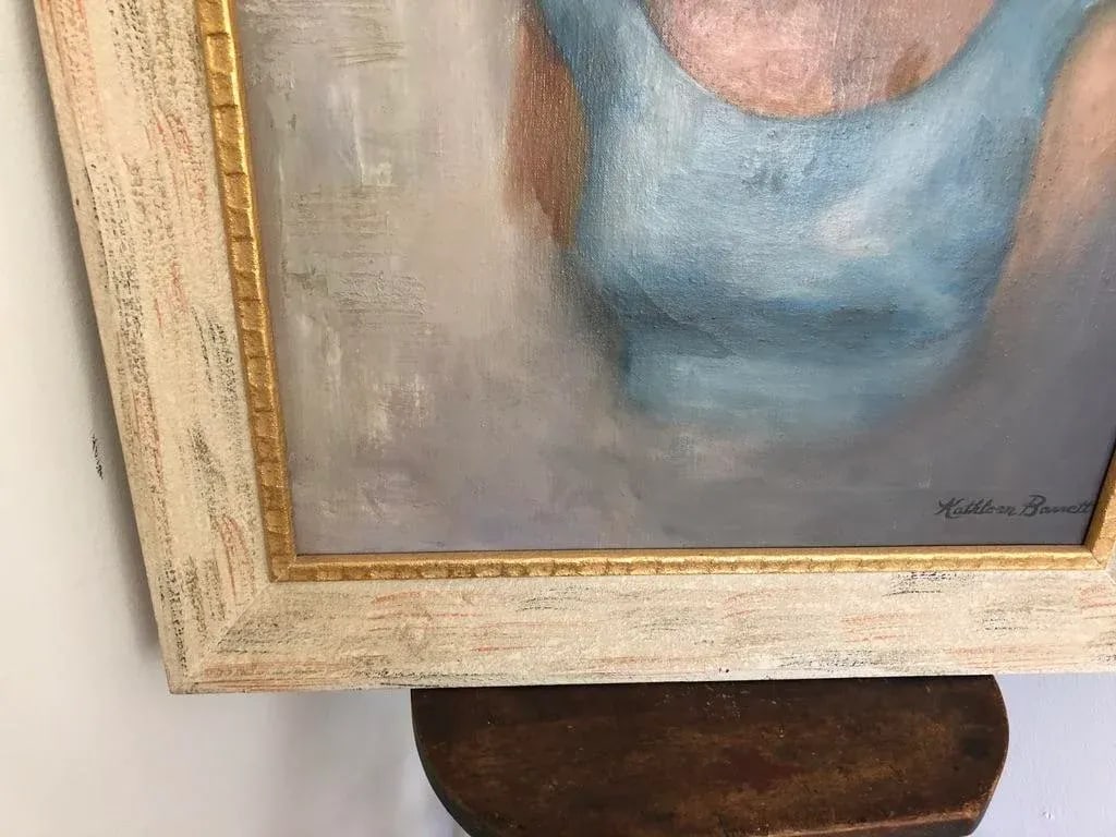 Portrait Oil Painting of a Mid Century Women, Framed - 9