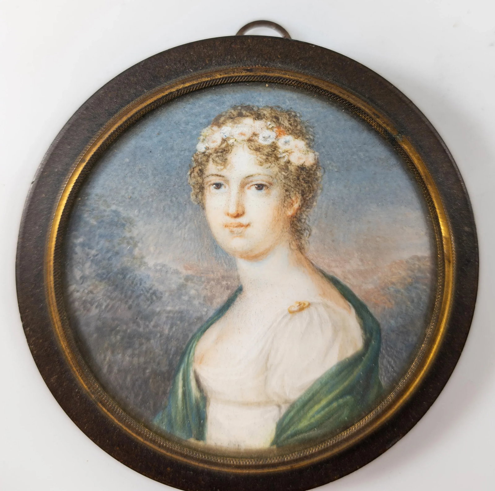 19th Century English or French Miniature Watercolor Portrait of a Lady - 2