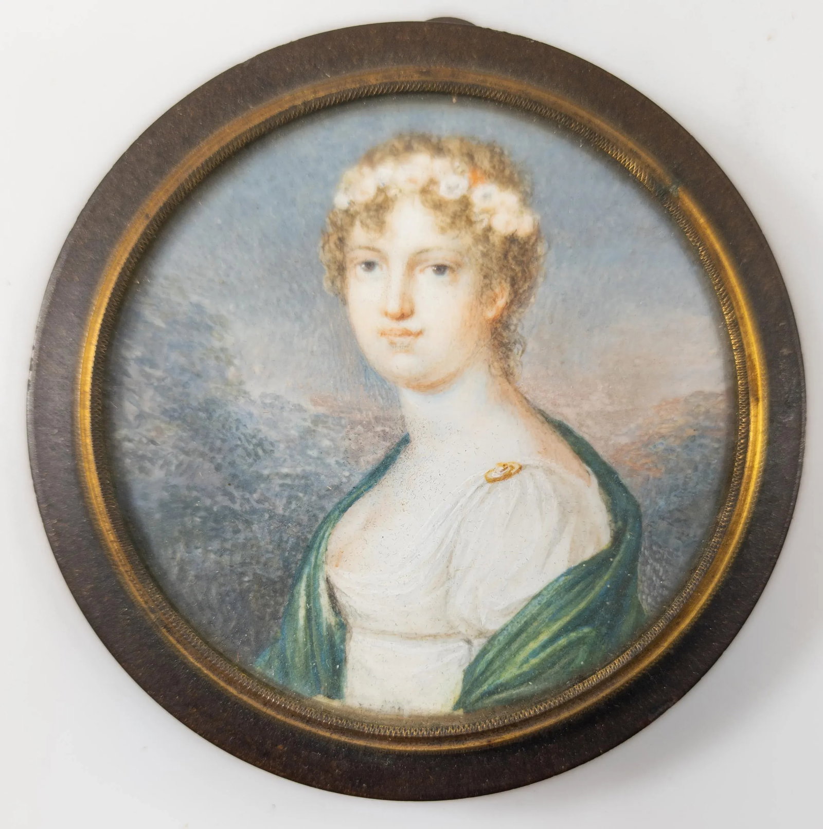 19th Century English or French Miniature Watercolor Portrait of a Lady - 3