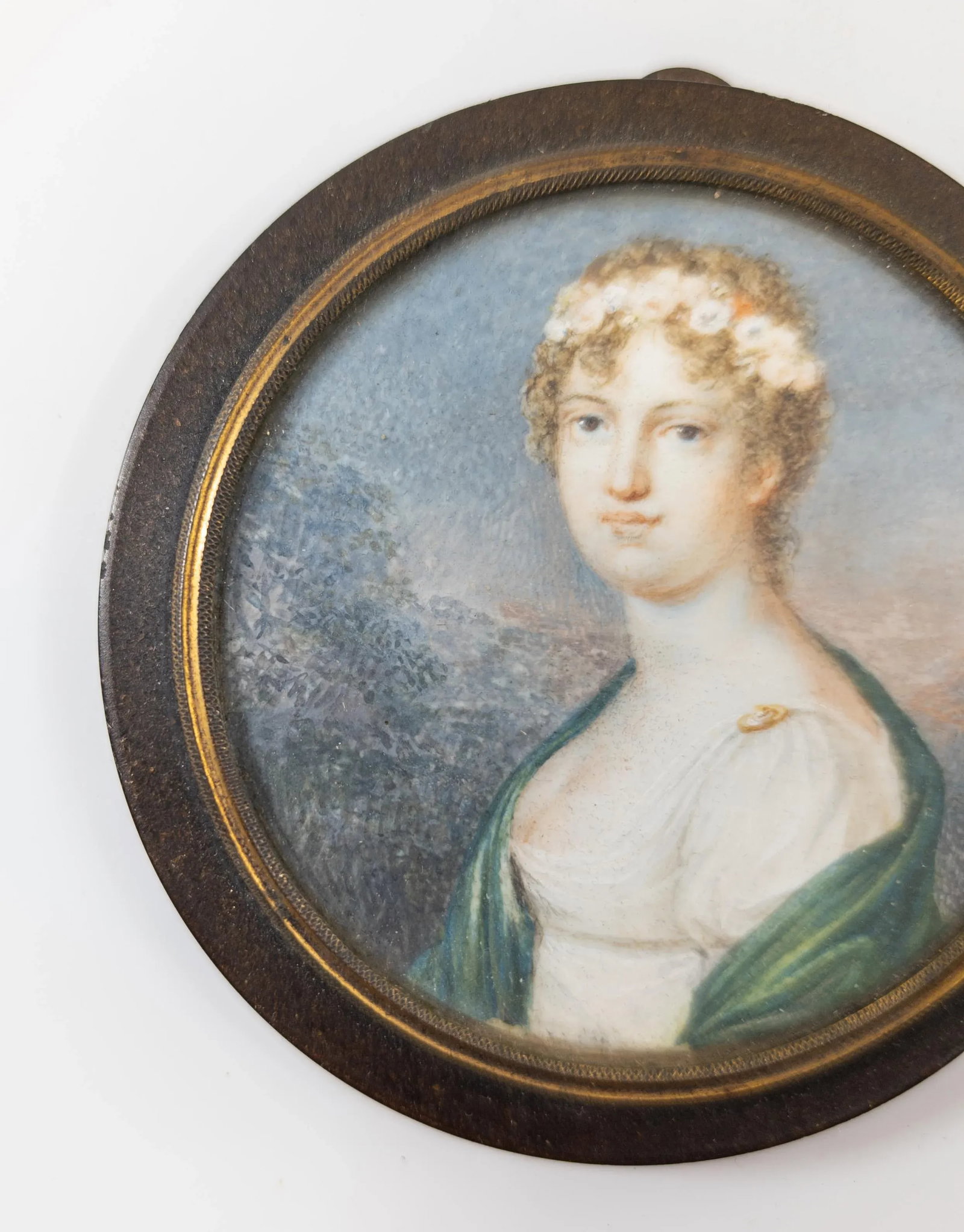 19th Century English or French Miniature Watercolor Portrait of a Lady - 4