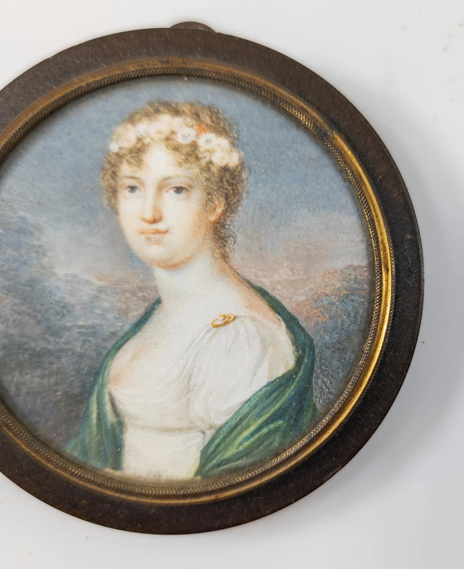 19th Century English or French Miniature Watercolor Portrait of a Lady - 5