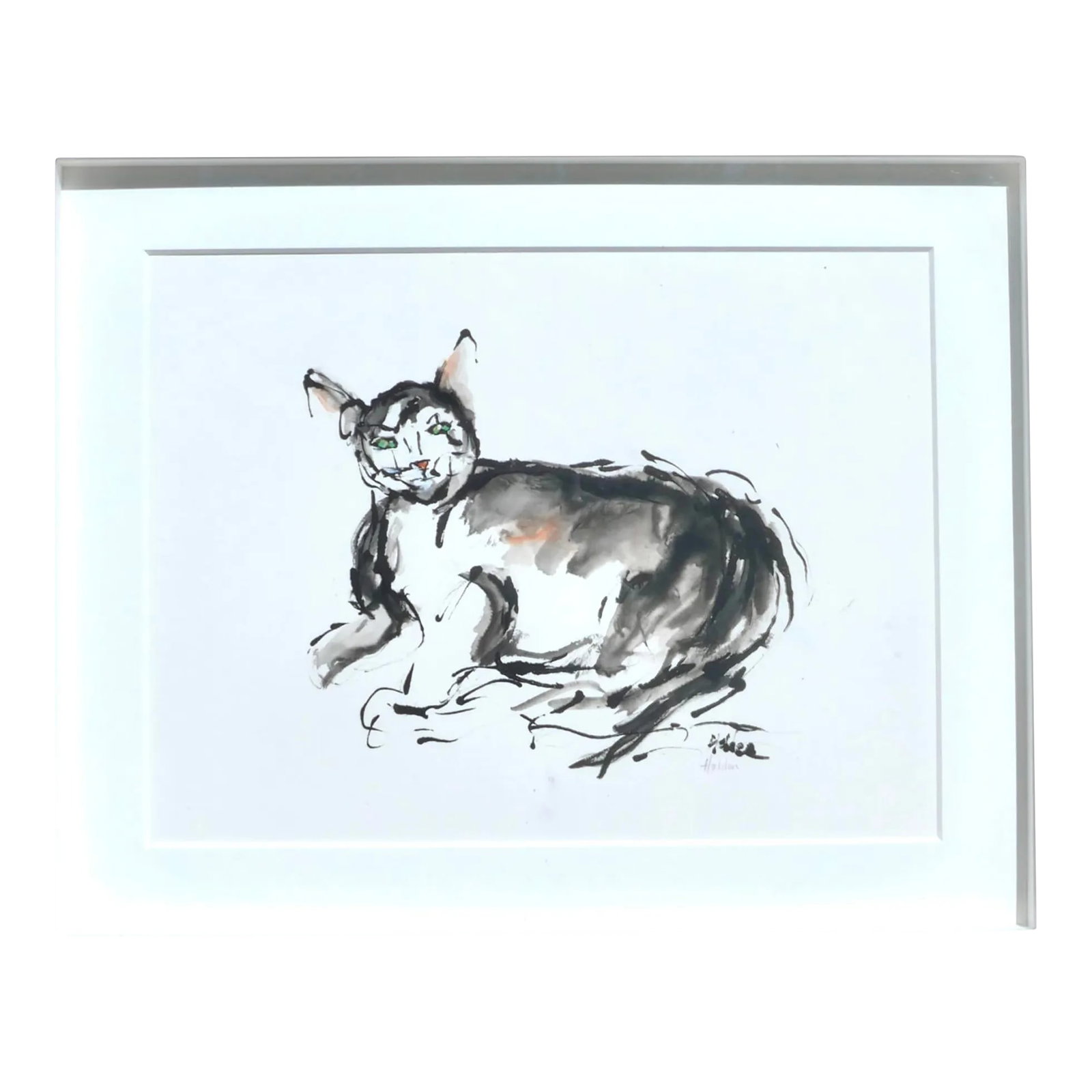 "Pink Ears" Contemporary Ink Drawing by Martha Holden, Framed: Original painting from a private collection. SPRING SALE- large original art at purr-fest price...Over 18 people have liked this painting, be the one to own it or give it as a gift! Elegant abstract