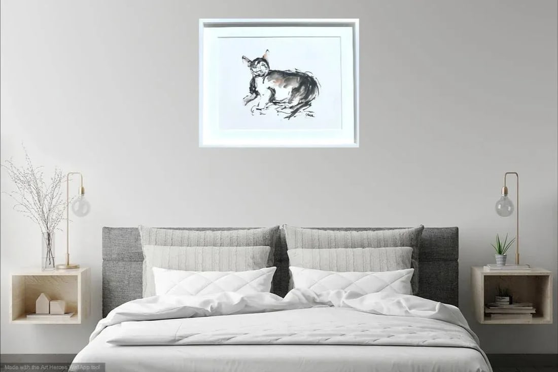 "Pink Ears" Contemporary Ink Drawing by Martha Holden, Framed - 2