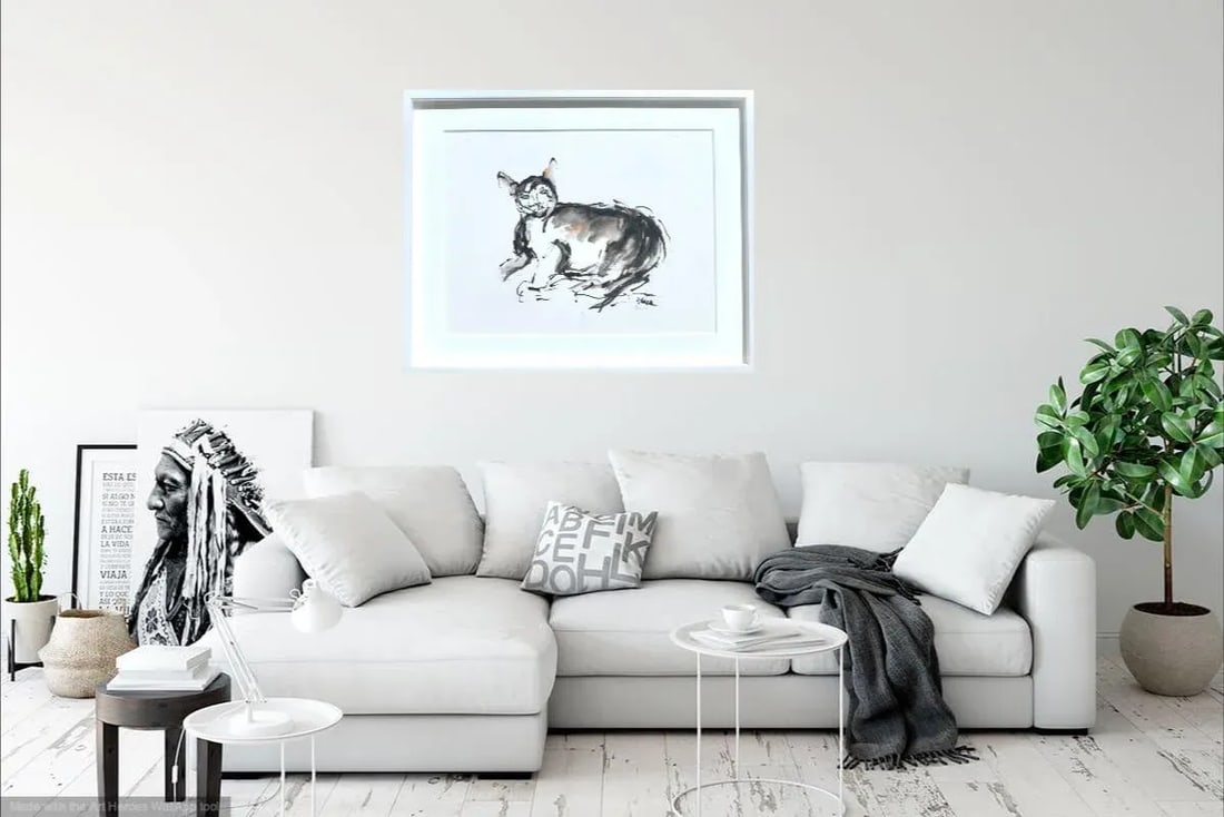 "Pink Ears" Contemporary Ink Drawing by Martha Holden, Framed - 6