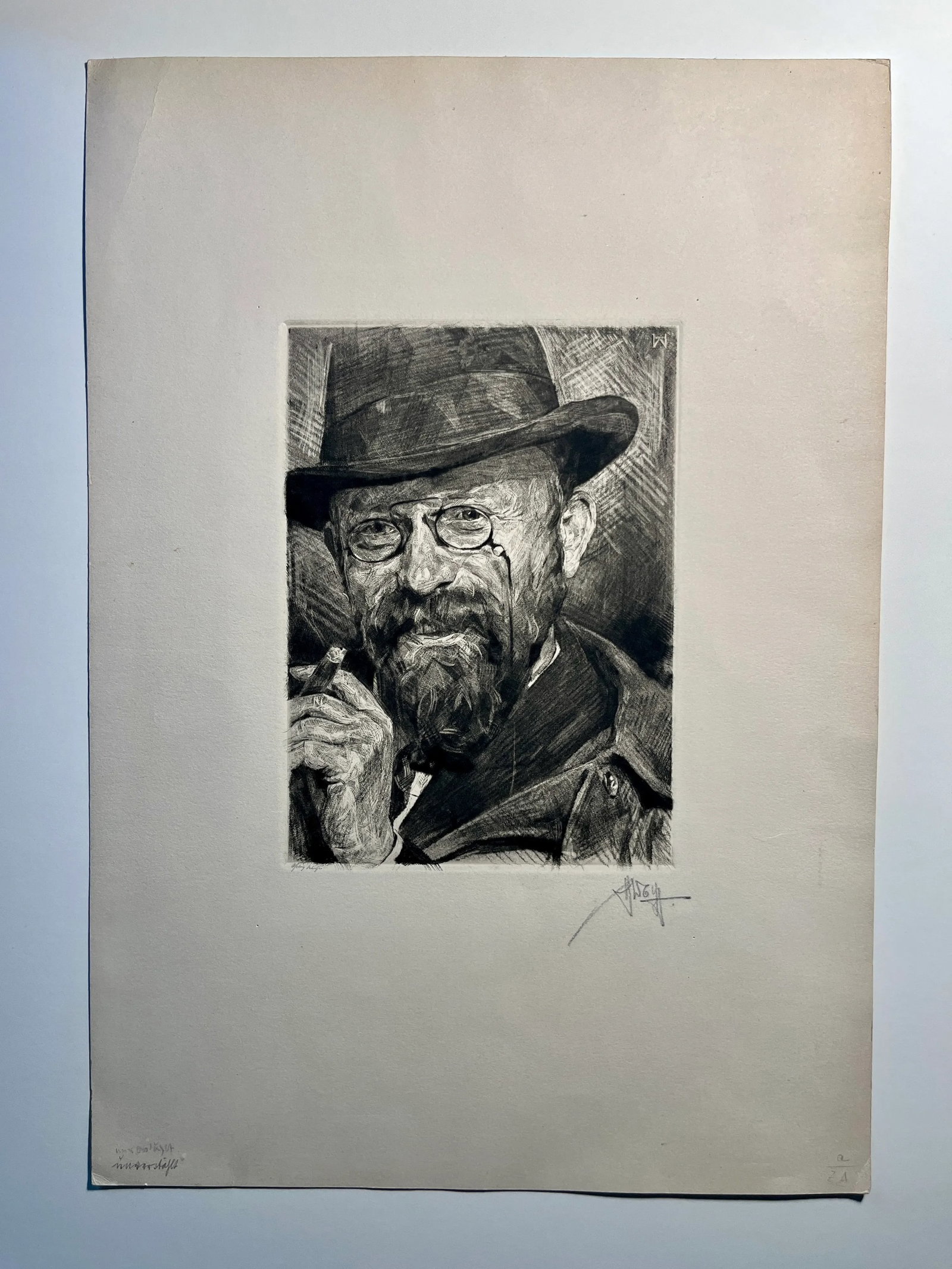 1919 Felix Ernst Peiser Portrait Etching by Heinrich Wolff Signed, Framed - 7