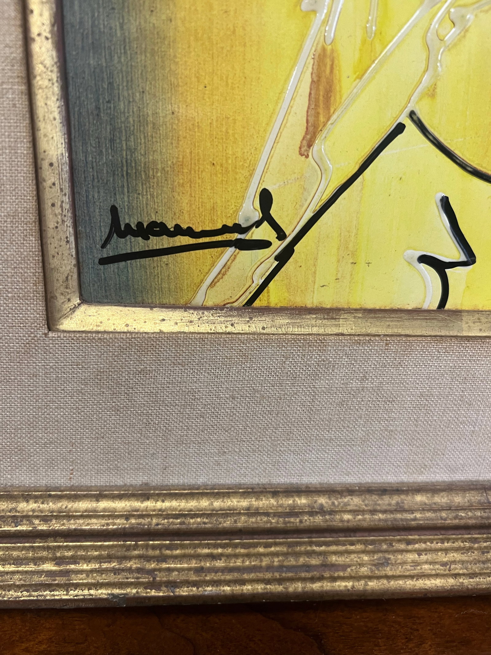 1970s Abstract Portrait Acrylic on Board Painting Signed Manuel. - 2