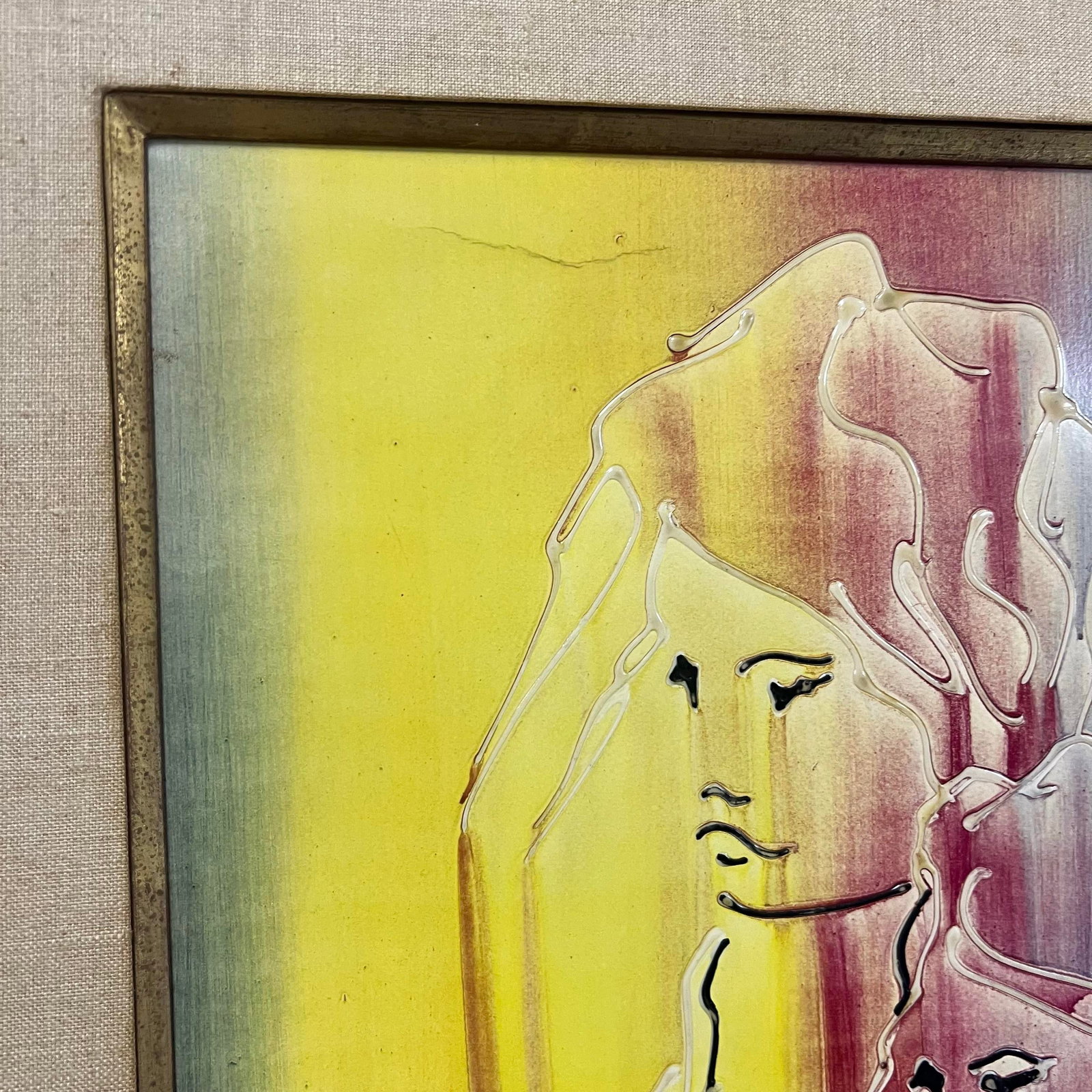 1970s Abstract Portrait Acrylic on Board Painting Signed Manuel. - 5