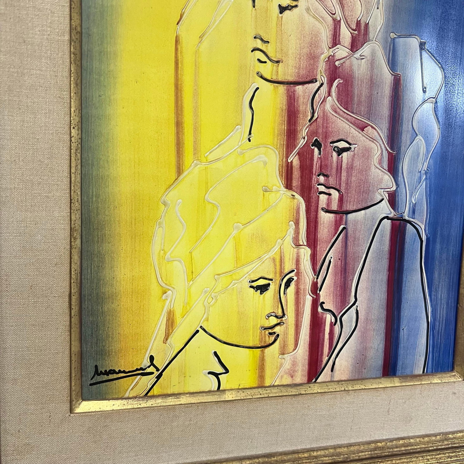 1970s Abstract Portrait Acrylic on Board Painting Signed Manuel. - 6