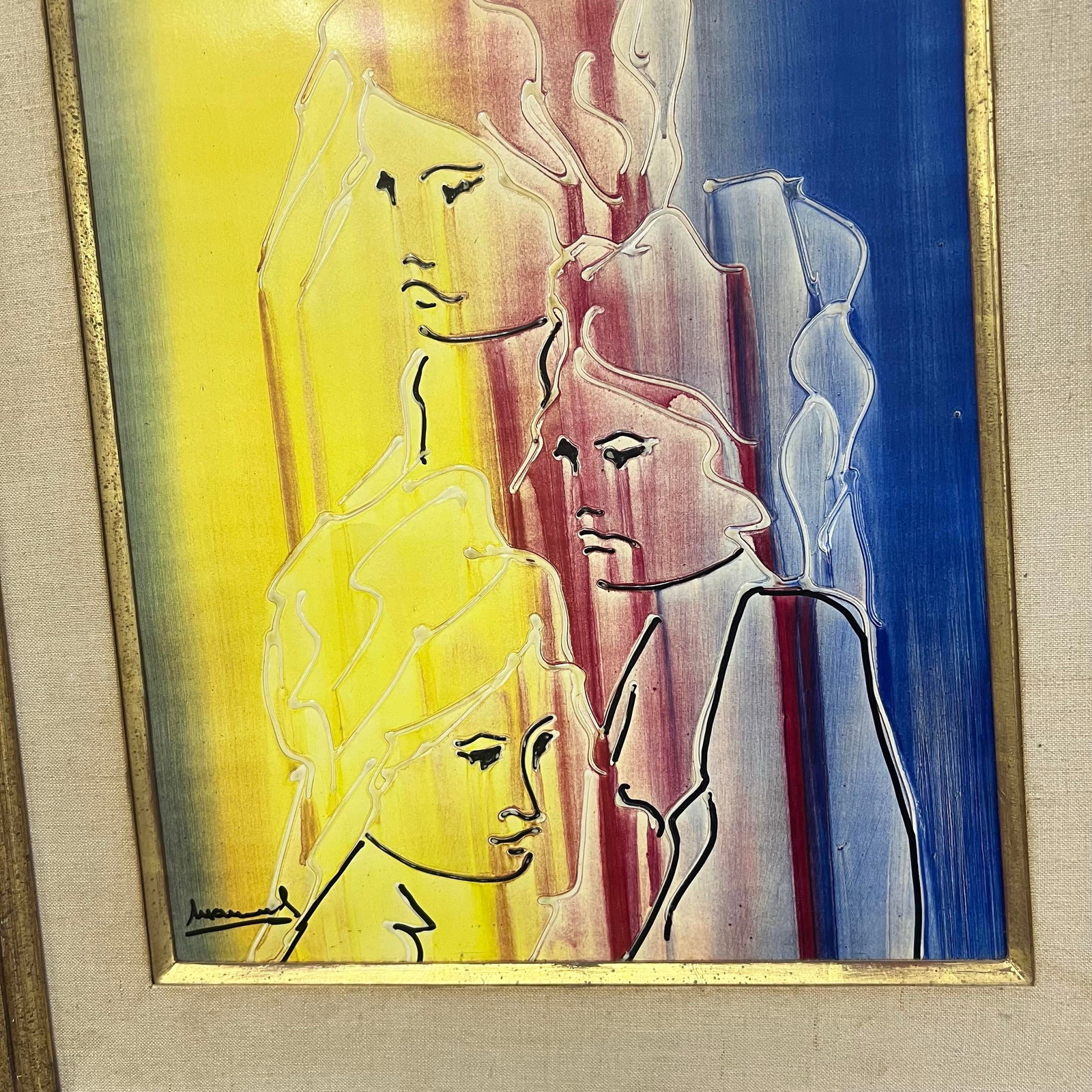 1970s Abstract Portrait Acrylic on Board Painting Signed Manuel. - 7