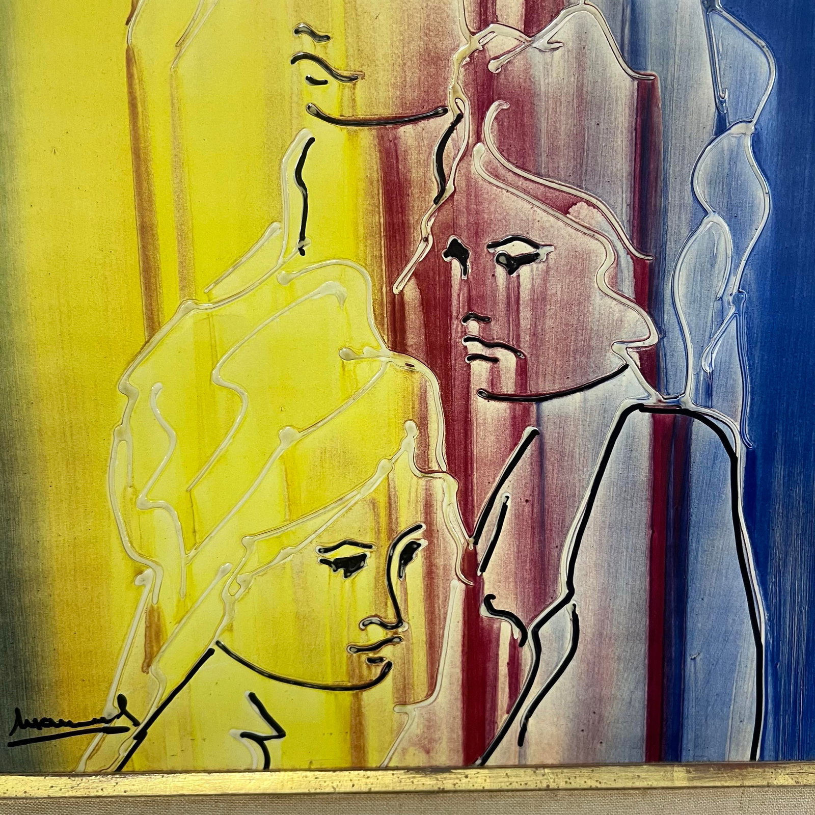 1970s Abstract Portrait Acrylic on Board Painting Signed Manuel. - 8