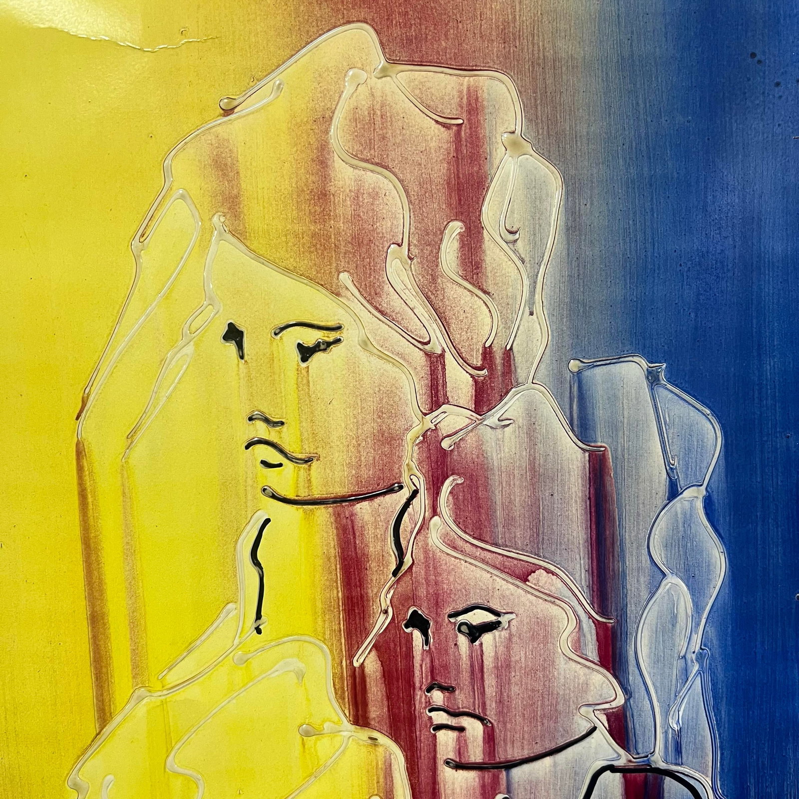 1970s Abstract Portrait Acrylic on Board Painting Signed Manuel. - 9
