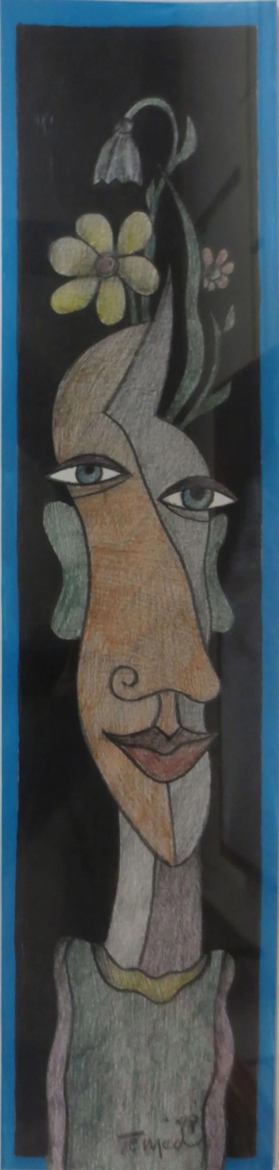 Abstract Portrait Drawing, Signed "Temed '98" - 2