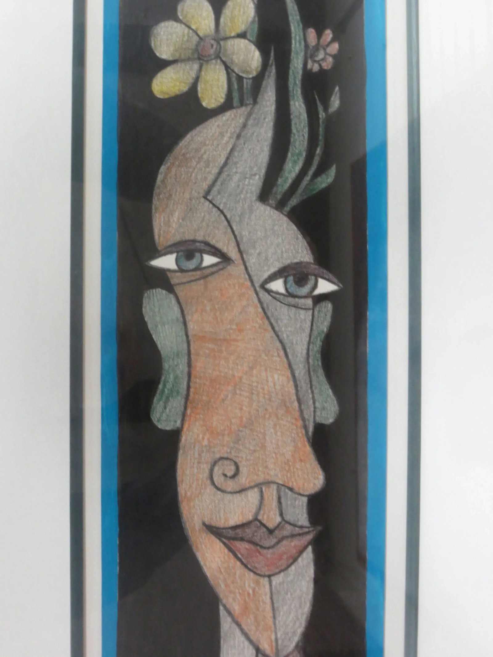 Abstract Portrait Drawing, Signed "Temed '98" - 3