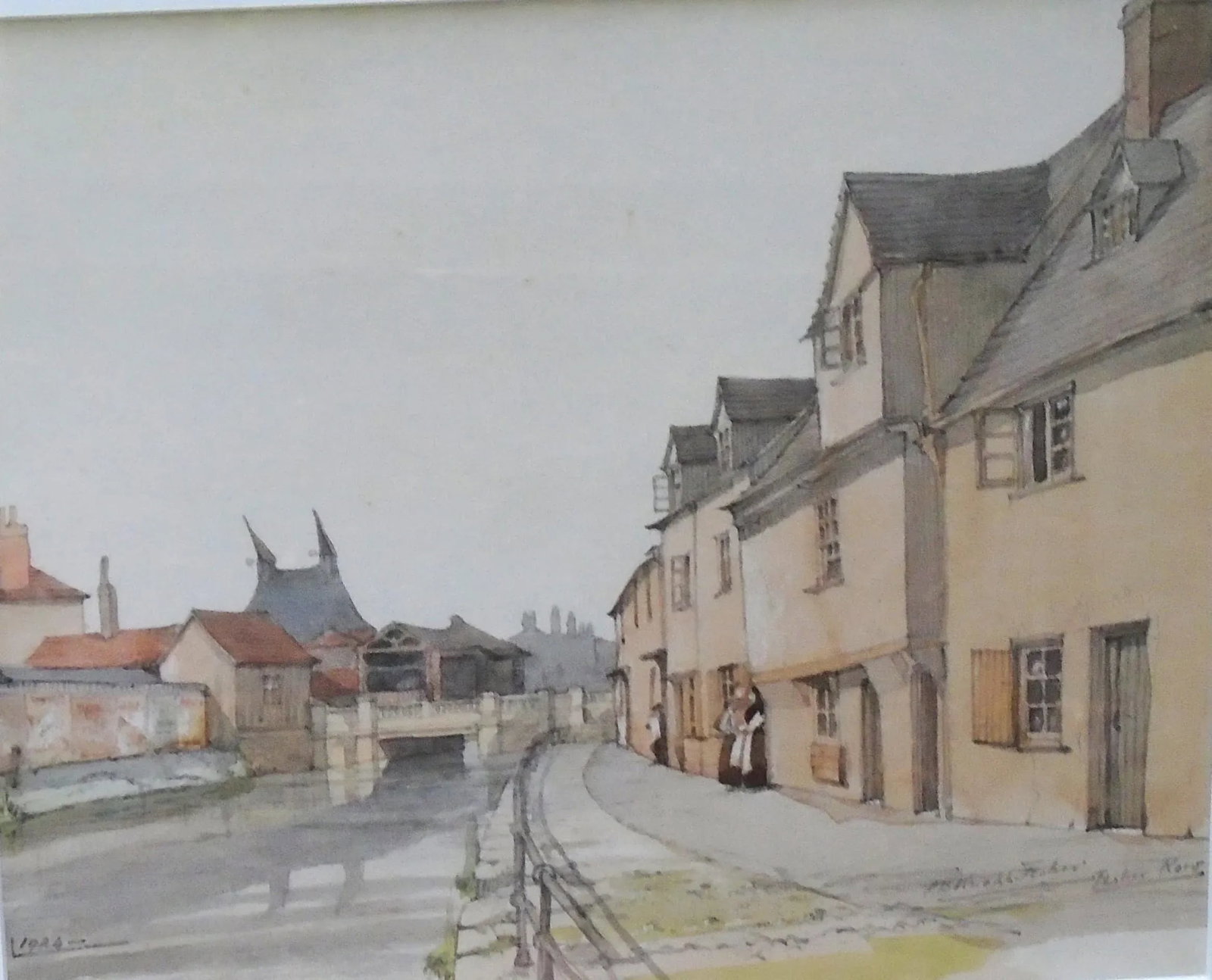 "Fisher Row, Oxford, England - 1924", Original Watercolor Painting, Framed - 2