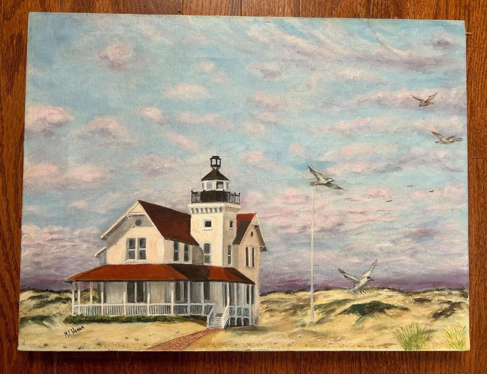Vintage Oil Painting on Canvas of a New Jersey Shore Lighthouse 16 X 20" - 2