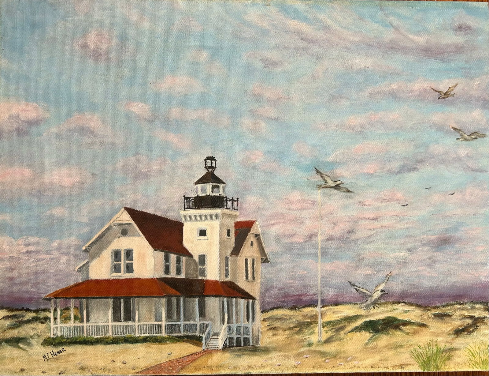 Vintage Oil Painting on Canvas of a New Jersey Shore Lighthouse 16 X 20" - 3