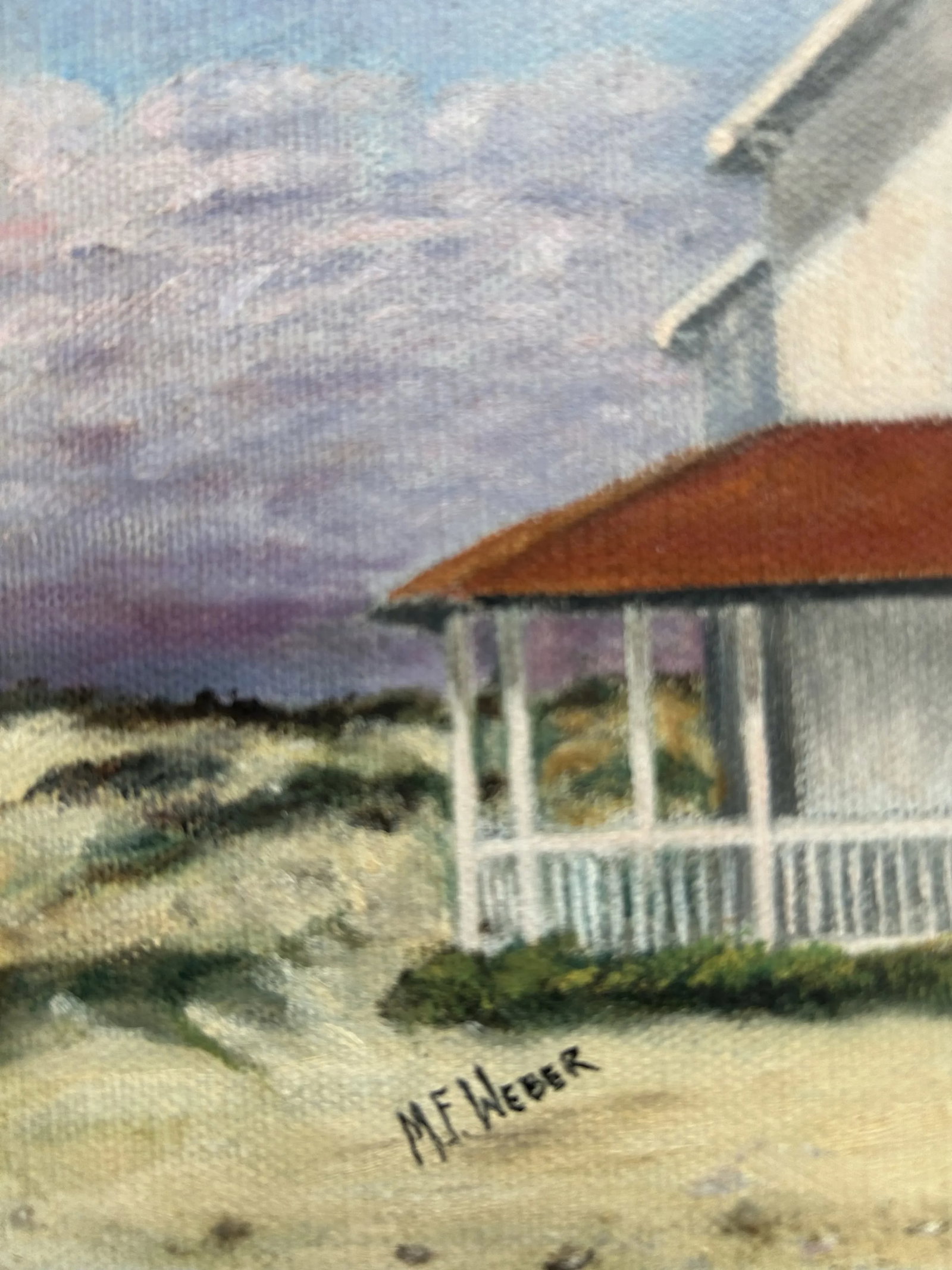 Vintage Oil Painting on Canvas of a New Jersey Shore Lighthouse 16 X 20" - 4