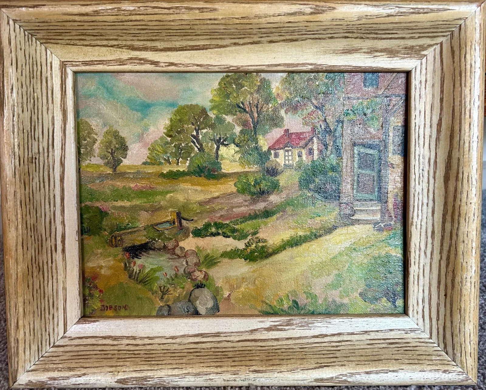 Vintage 1930's Rustic Impressionist Landscape Oil Painting in Original Wood Frame. - 3