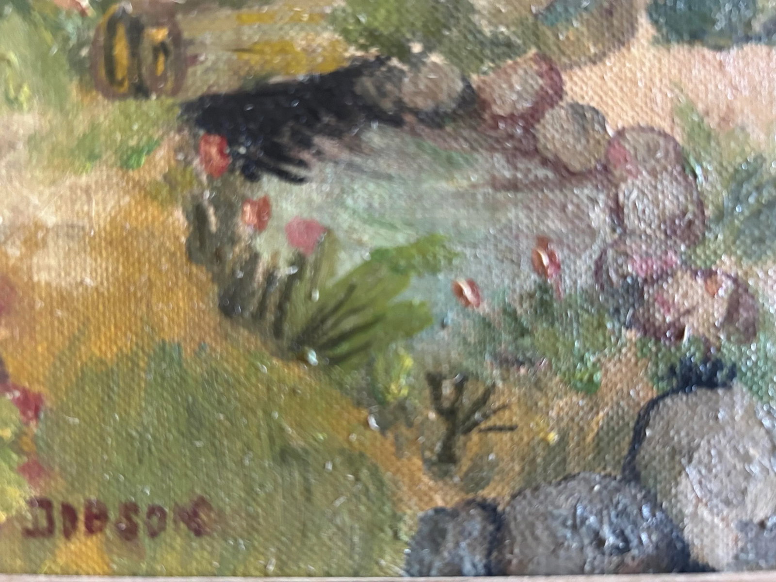 Vintage 1930's Rustic Impressionist Landscape Oil Painting in Original Wood Frame. - 4
