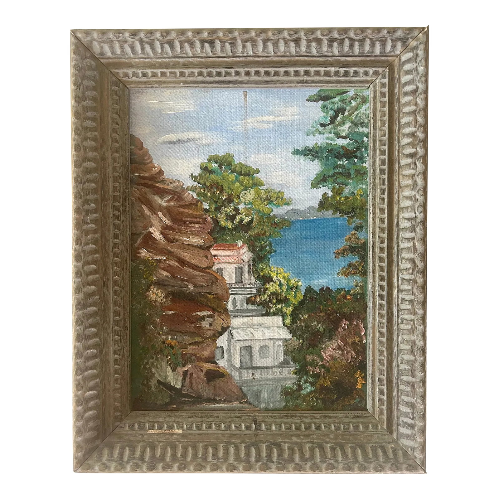 1975 California Chic Original Cityscape, "Telegraph Hill", Oil on Board, Framed: I left my heart (but not my painting ) in San Francisco.... This 1975 original painting of San Francisco's famous Telegraph Hill captures the unique combination of architecture, vegetation, and, of co
