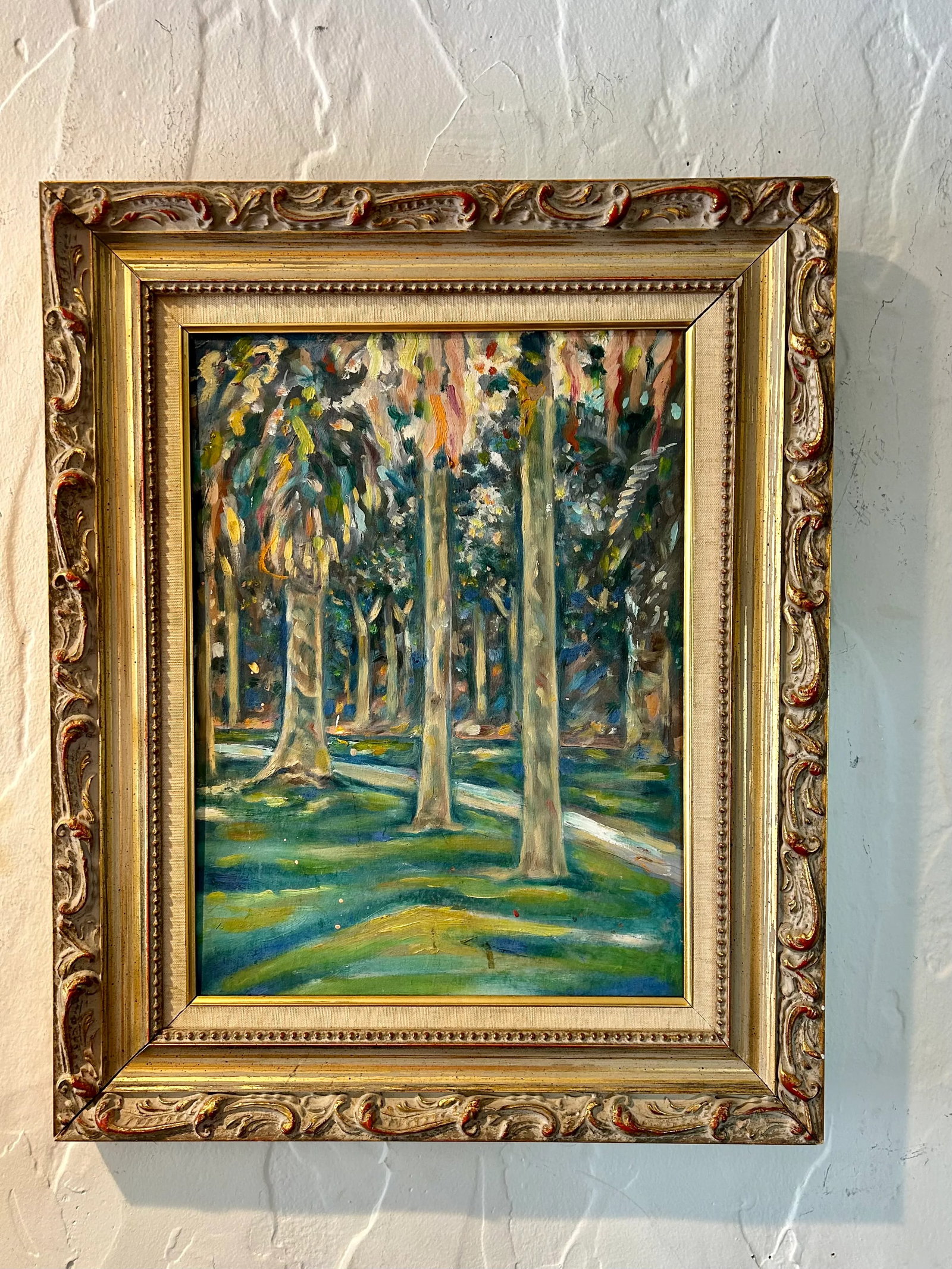 Late 20th Century Original Hollywood Regency Post Impressionist Painting a Walk in the Park, Oil on - 12