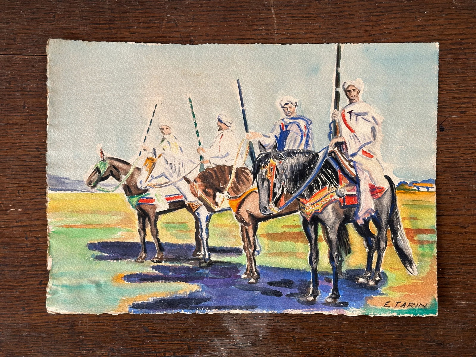 Mid 20th Century Signed Original Watercolor of Horse Riders - 3