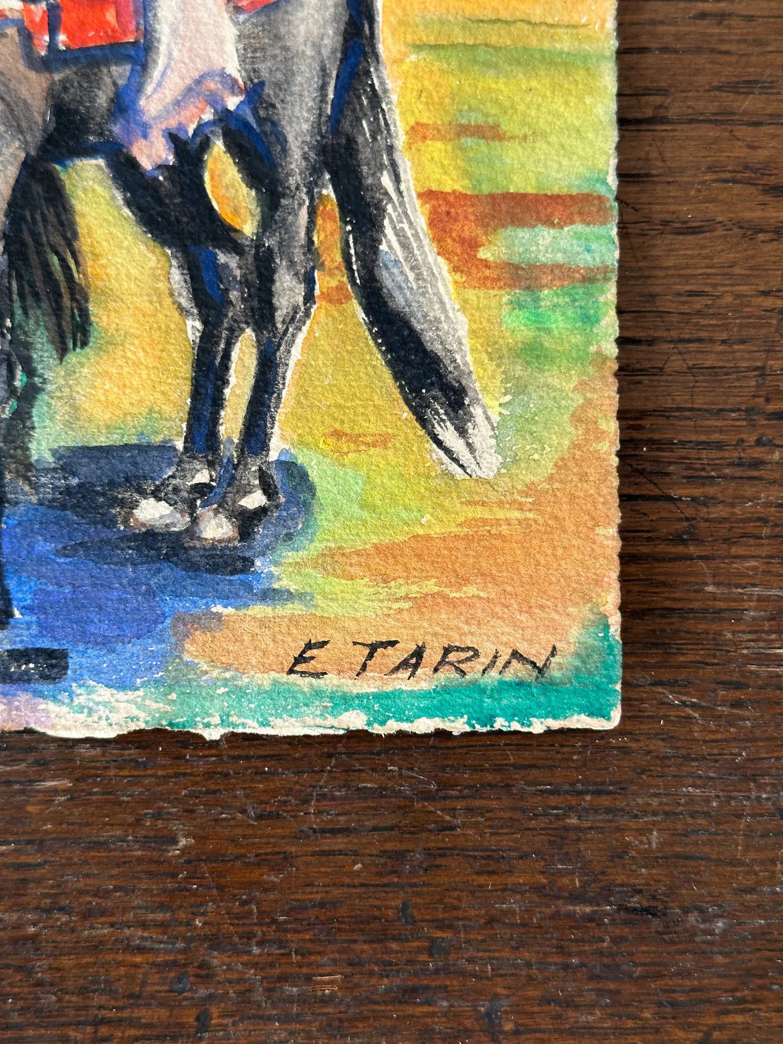 Mid 20th Century Signed Original Watercolor of Horse Riders - 4