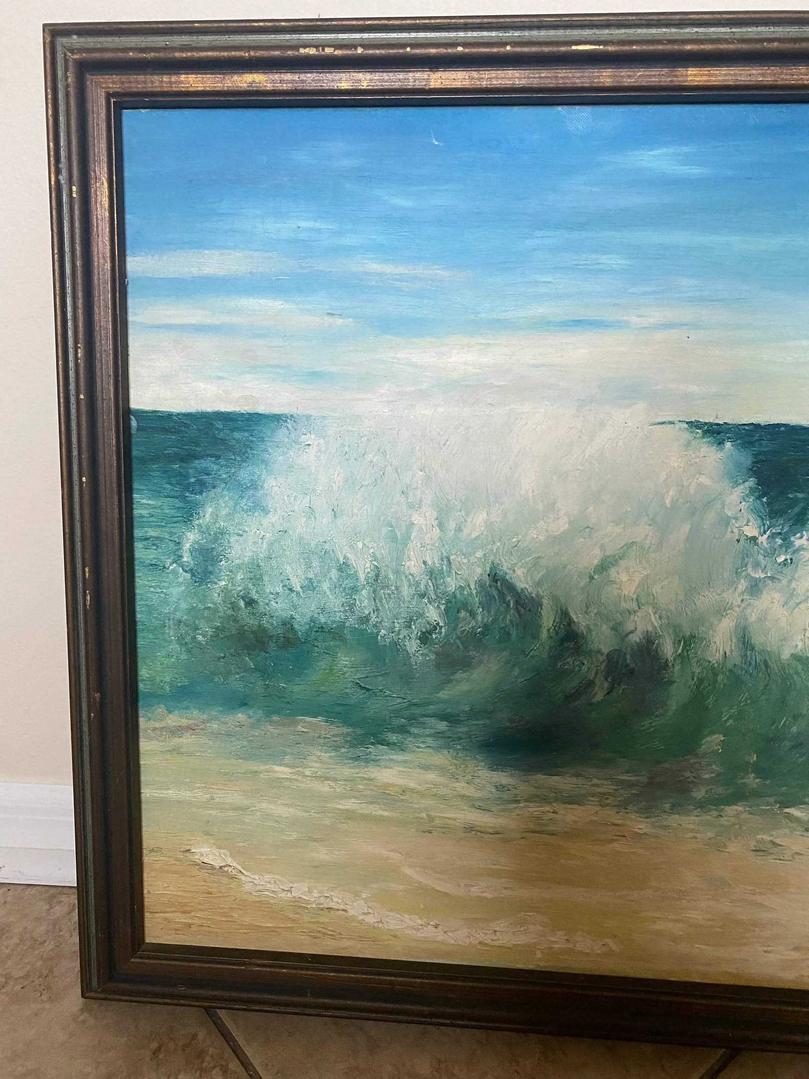 Ocean Waves Crashing Landscape Acrylic Painting Signed R. Gottwald 1969, Framed - 3