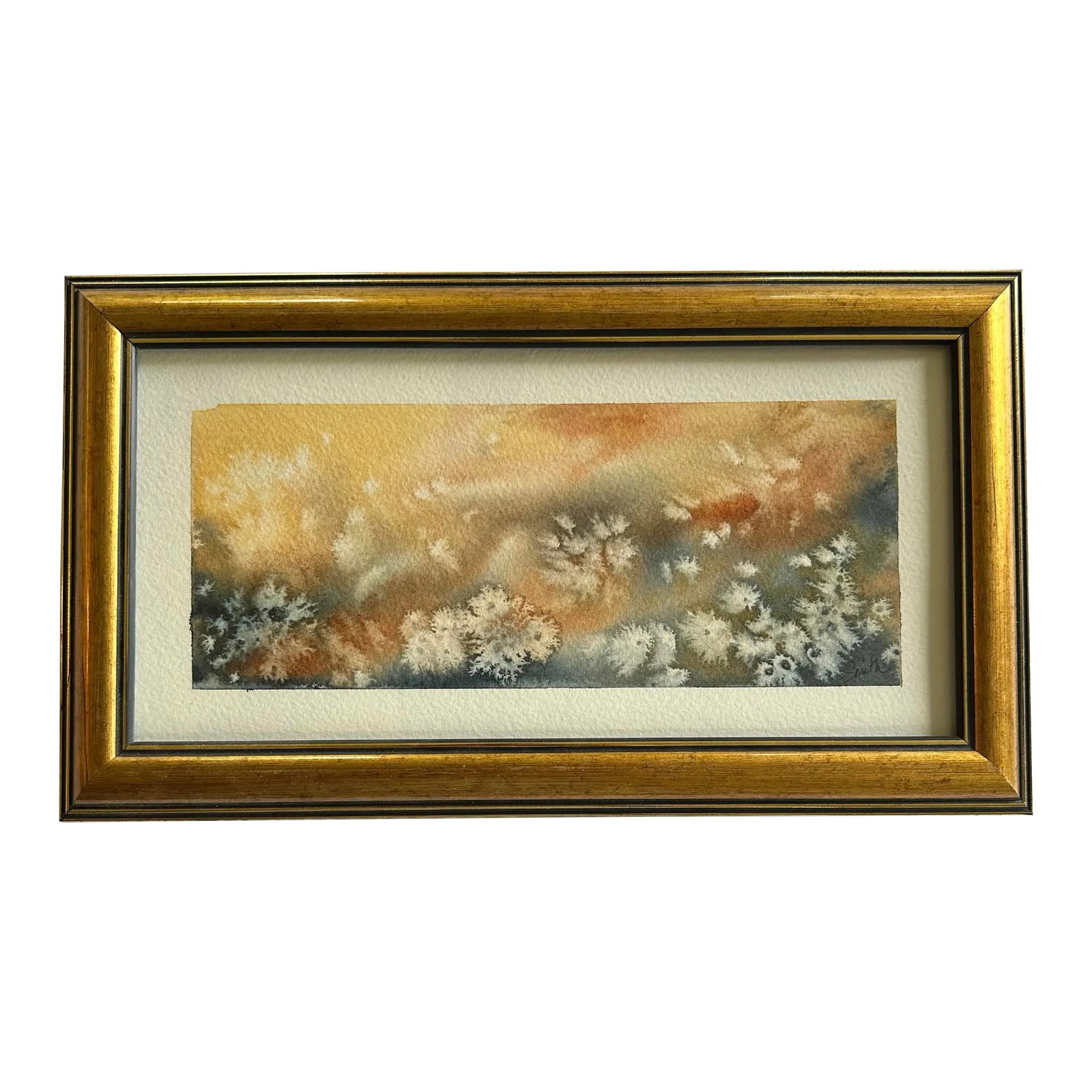 Framed Signed Original Watercolor "Blowing in the Wind": Blowing in the wind. That's where you'll find the answer. Abstract Landscape in gold tone frame. Signed and ready to hang. Condition: Imperfections: No Imperfections Condition Notes: New art in