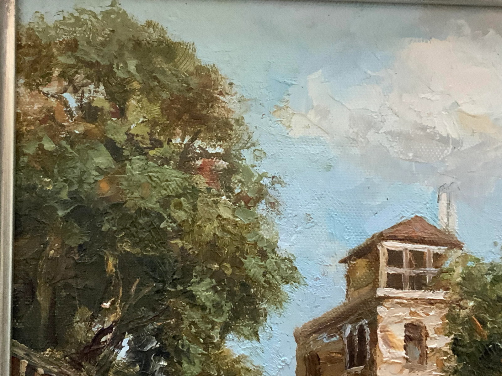 Signed Vintage Oil on Canvas Painting of Venice Canal in Pretty Silver Frame. - 3