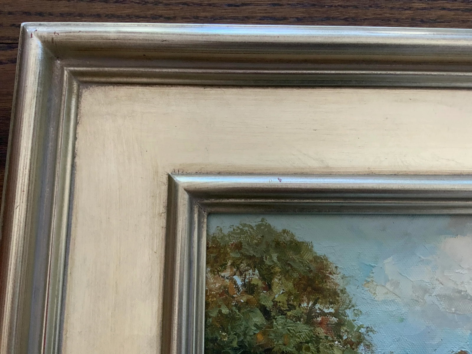 Signed Vintage Oil on Canvas Painting of Venice Canal in Pretty Silver Frame. - 7