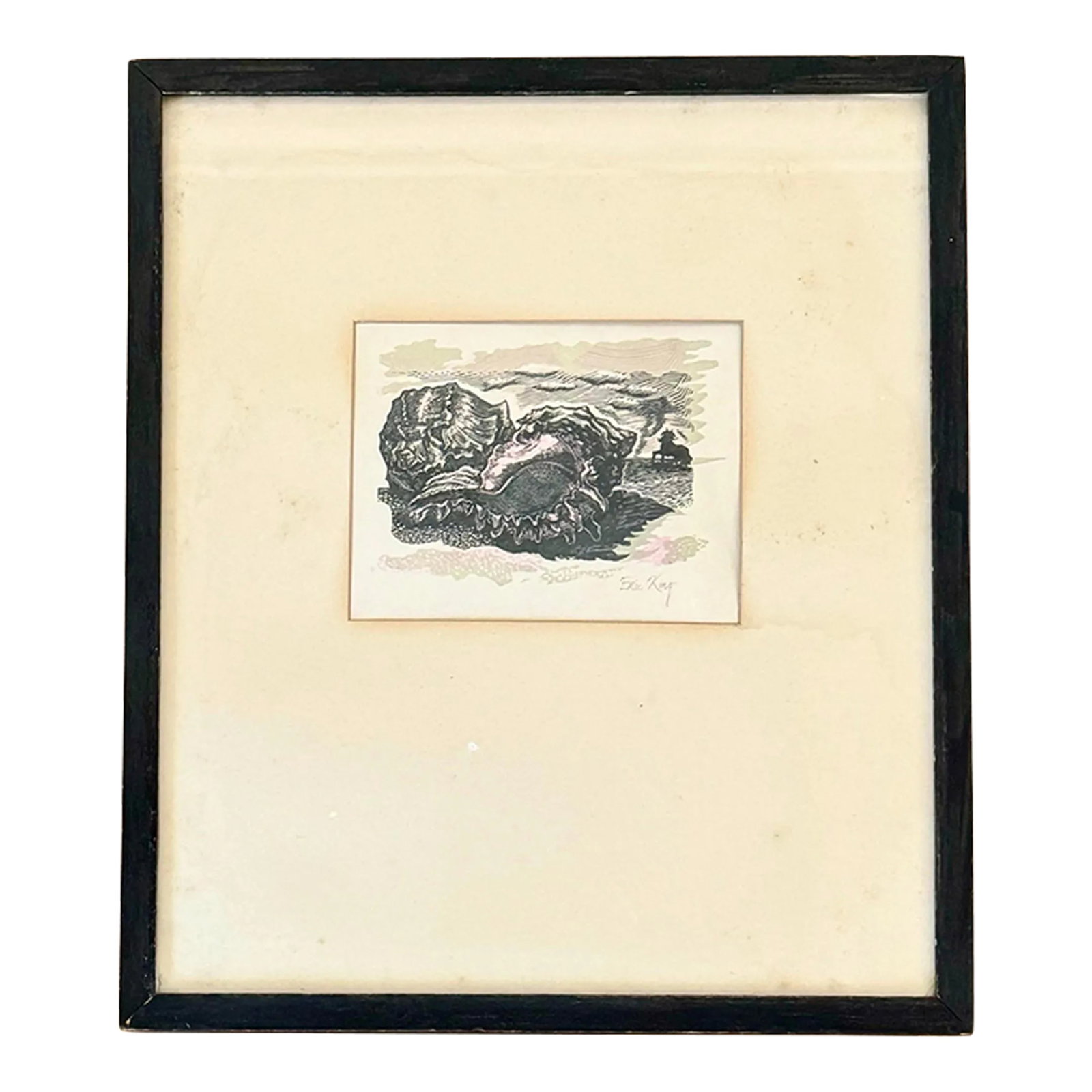 Framed Vintage Signed Eric King Etching of a Horse and Shell (1 of 12)