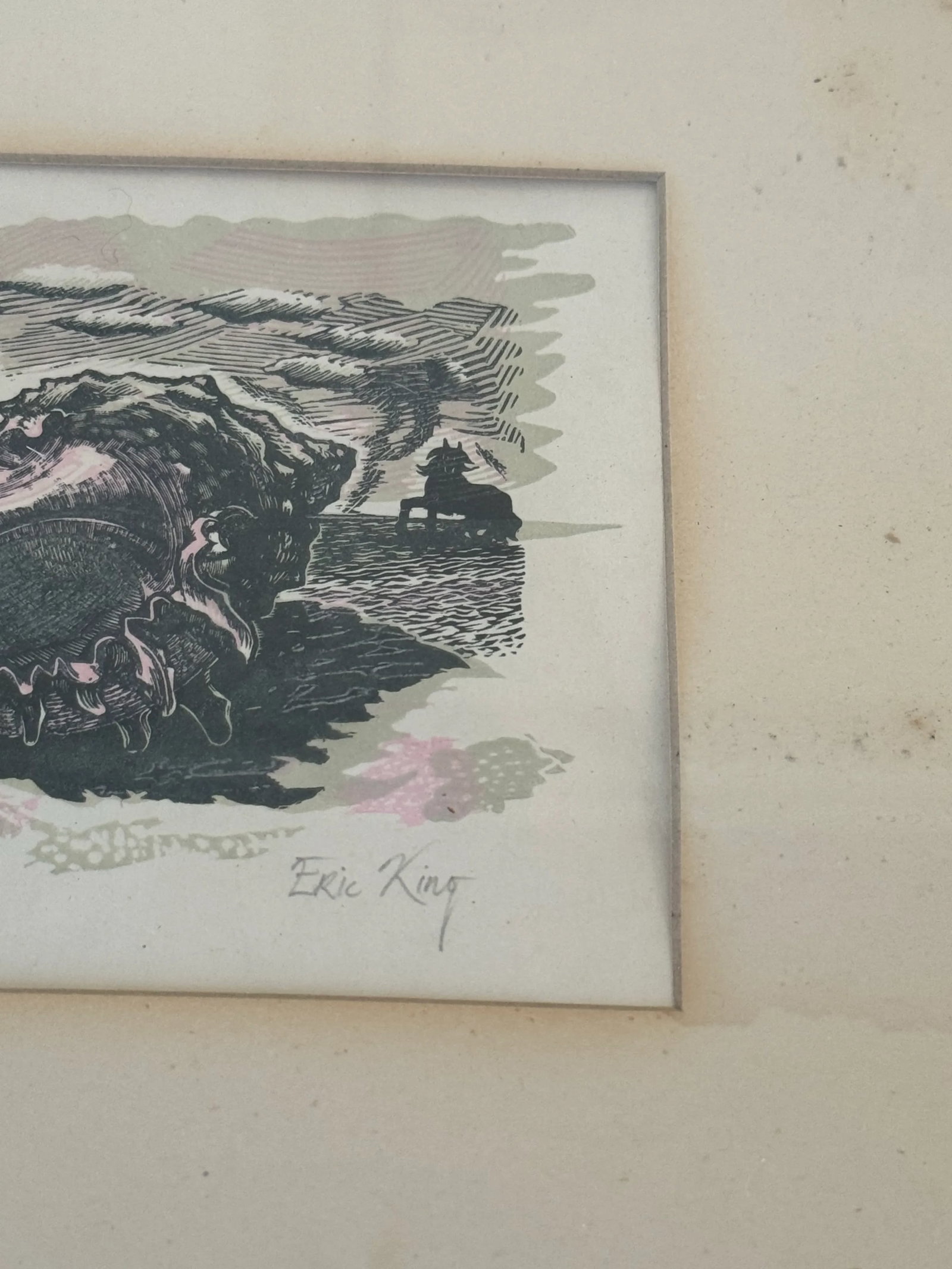 Framed Vintage Signed Eric King Etching of a Horse and Shell - 9