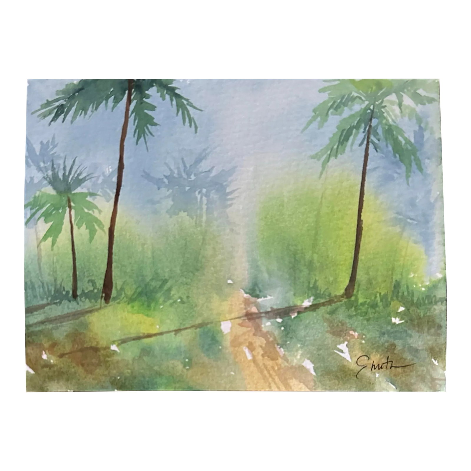 Signed Original Watercolor Landscape "Tropical": The sun burns white in the tropics and the shadows it casts are everything. Signed and ready to frame. Condition: Imperfections: No Imperfections Condition Notes: New art Origin: United States Materi