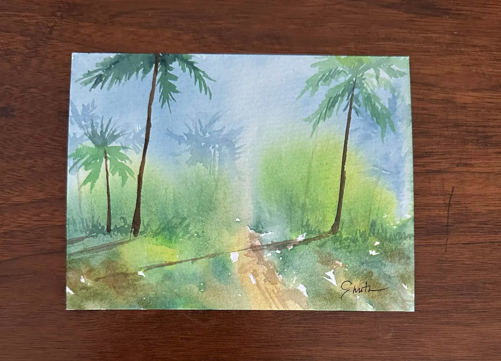 Signed Original Watercolor Landscape "Tropical" - 2