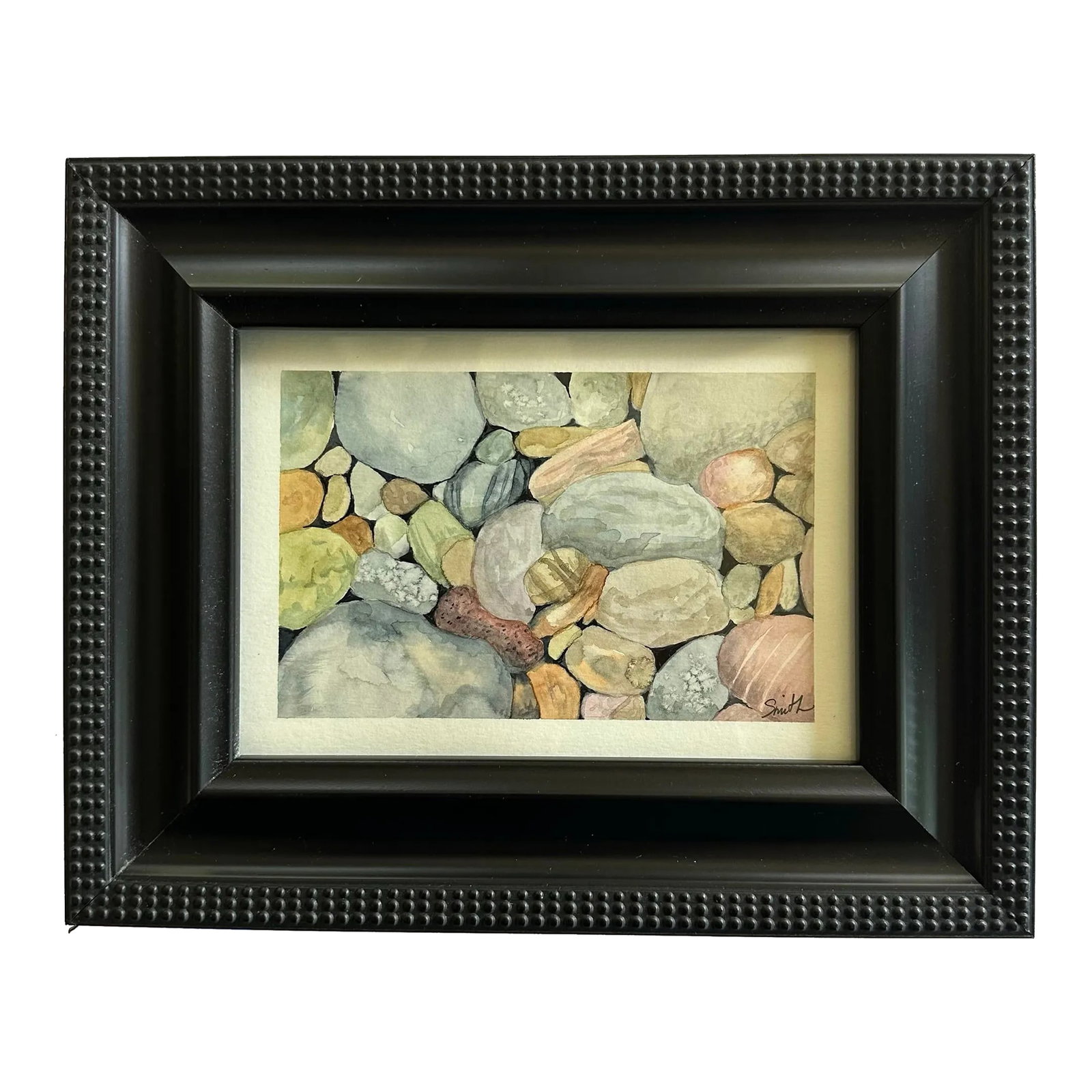 Framed Signed Original Watercolor Painting "Beauty in Every Direction": When you visit Lake Michigan, you'll find beauty in every direction. Look up at see the majestic sky, look out at the deep blue water, look down at the colorful stones. Signed and ready to hang.