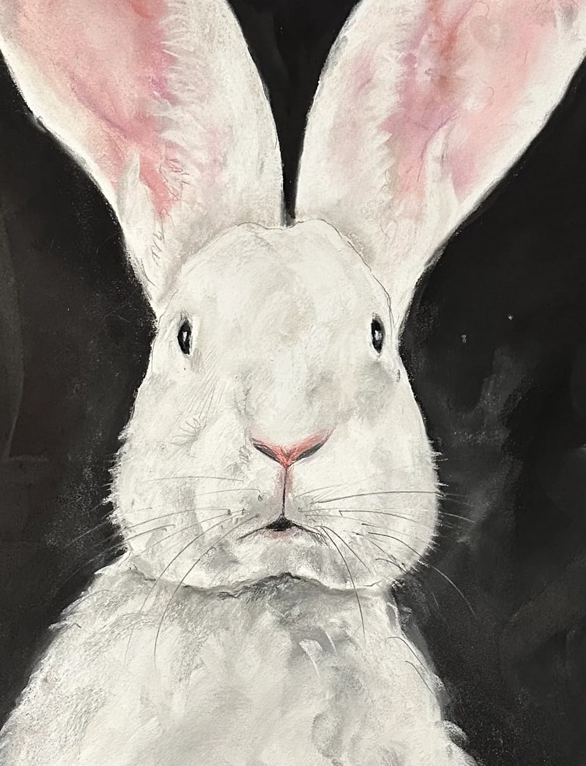 Contemporary Pastel Drawing "White Rabbit" - 2