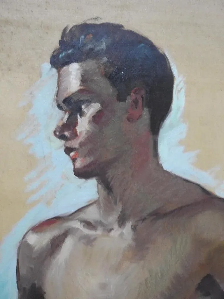 Robert Whitmore Double-Sided Oil Painting Male Against Green Background - 11
