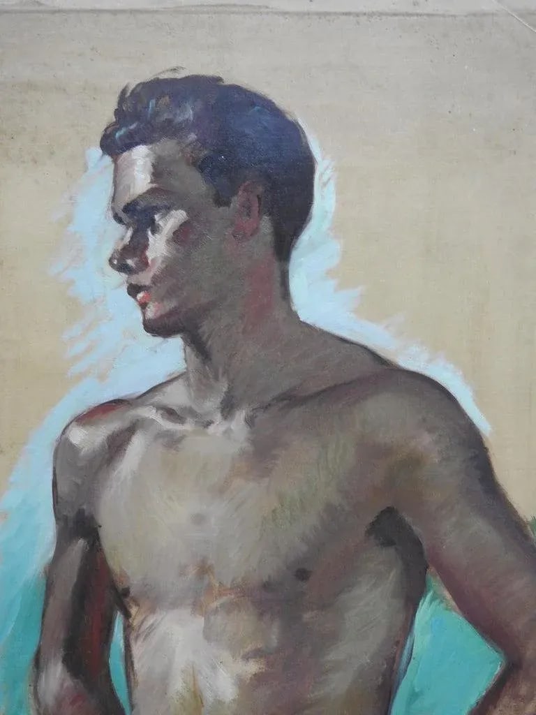 Robert Whitmore Double-Sided Oil Painting Male Against Green Background - 2